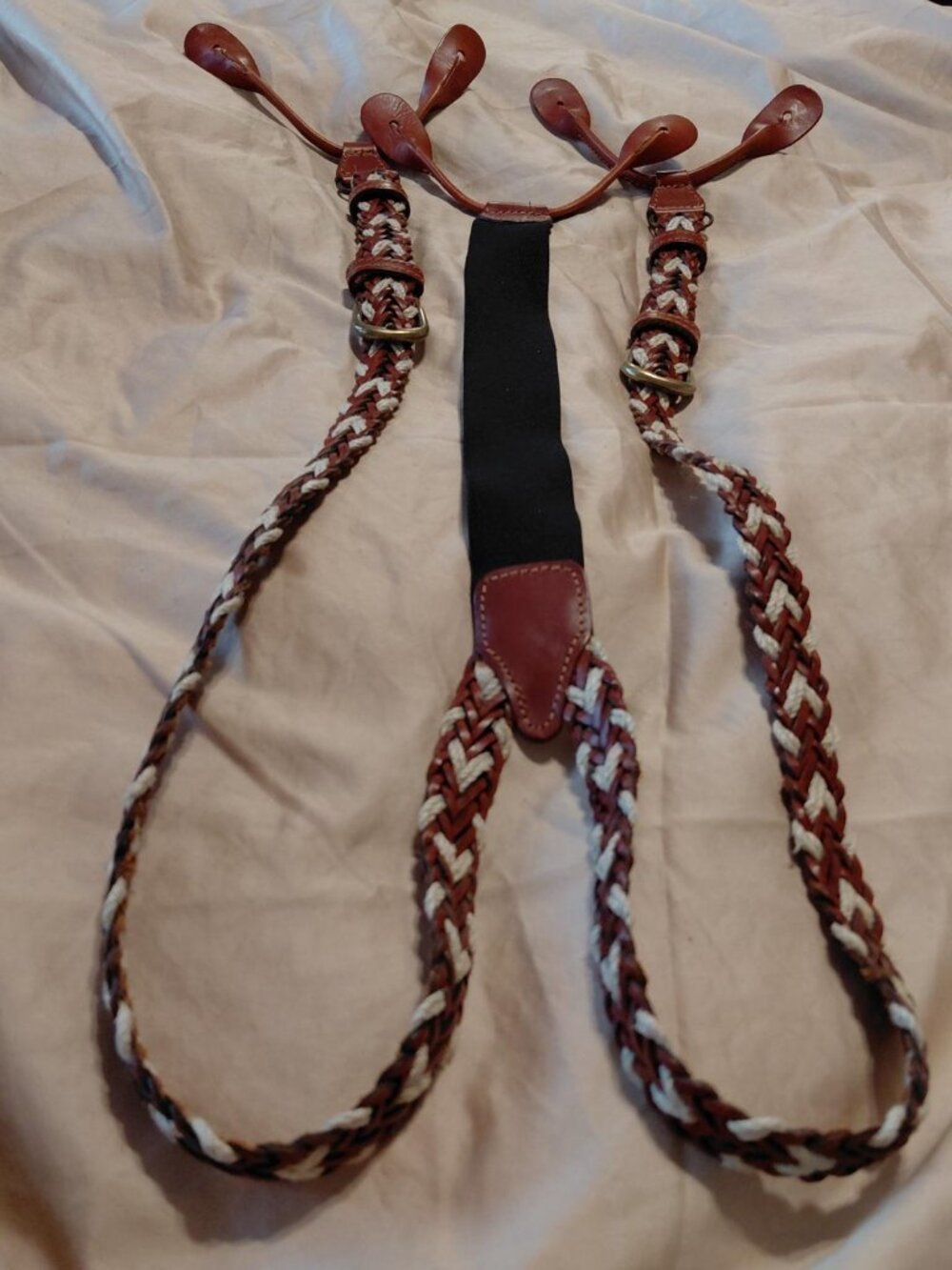 2 Tone Braided Leather Suspenders - Made in Turkey